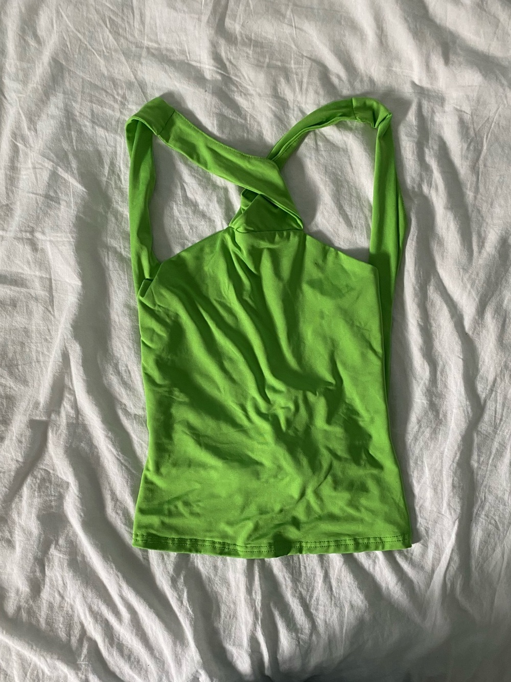 chic Neon Green Twist-Back Tank Top